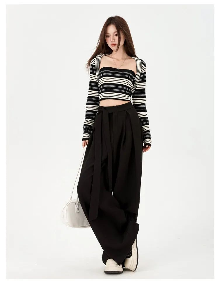Gray Draped High Waist Wide Leg Slacks
