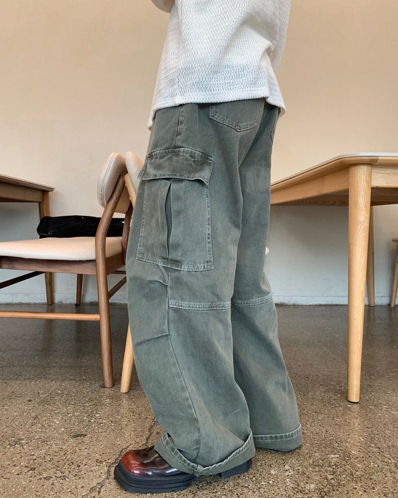 Deep-Dye Cotton Cargo Pants