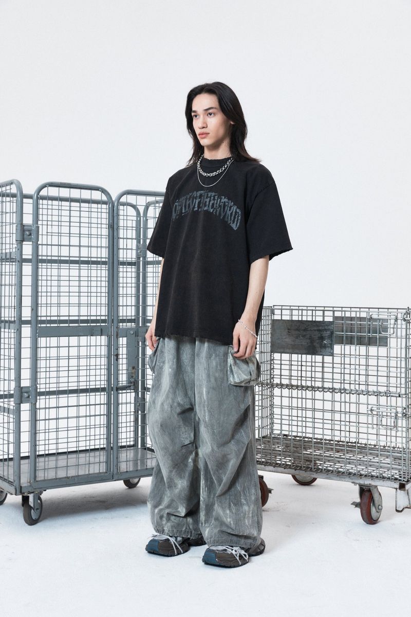 Tie Dye Wide Jogger Pants (GRAY)