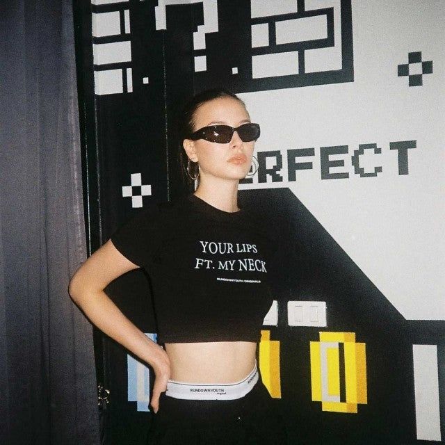 ‘Your lips ft. My neck’ Crop Tee Black