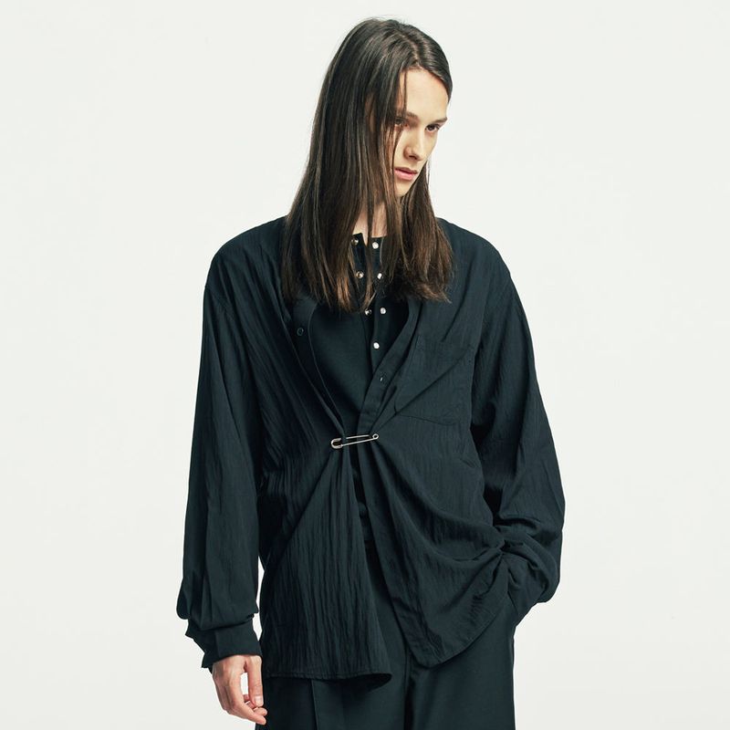 wrap pin drape shirt black