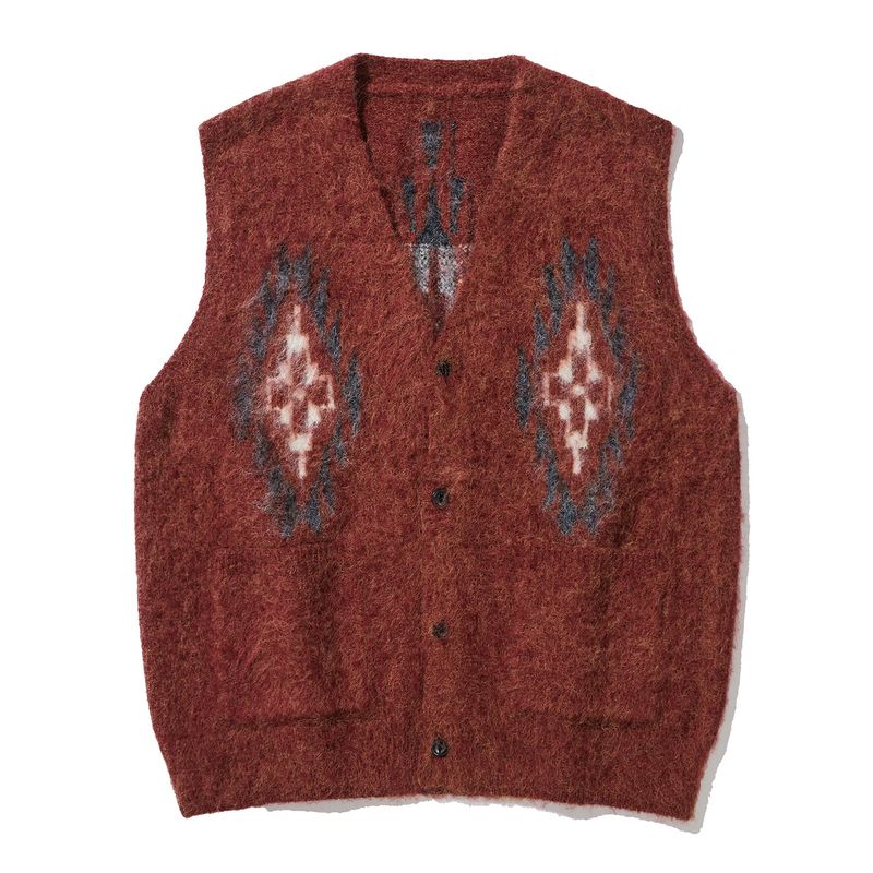 chimayo pattern brushed knit vest brick