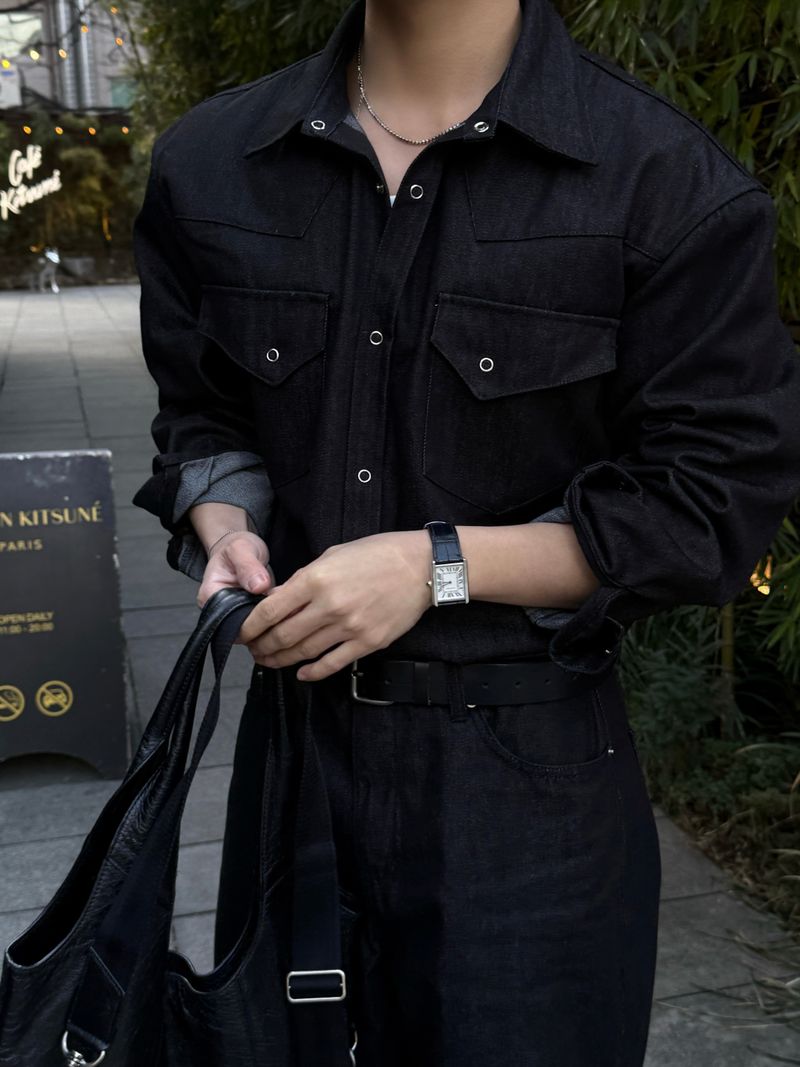 Leaf denim western shirt