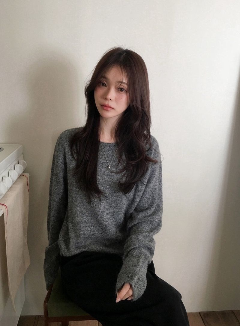 Sleeve Button Loose Wool Round Knit (4color)