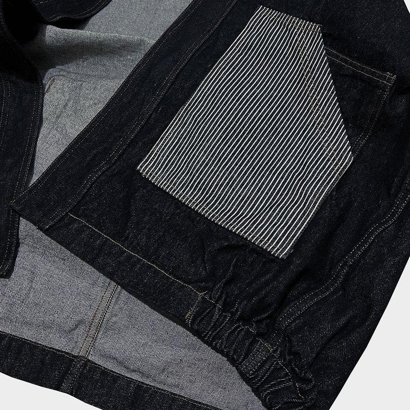 stripe patch denim cardigan_black