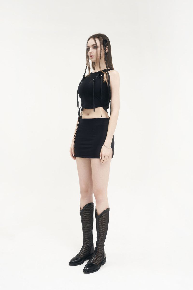  [Seow] Linked eyelet sleeveless, black