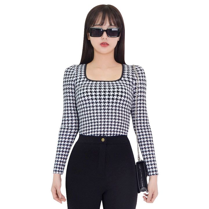 CREVY（クレビー）の「Hound check square neck rash guard top (black)（Tops）」