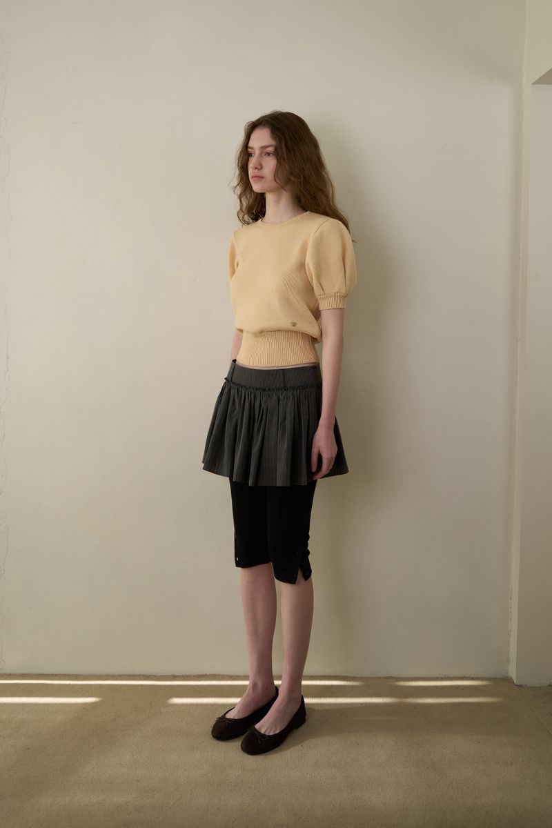 Slim button half knit_butter