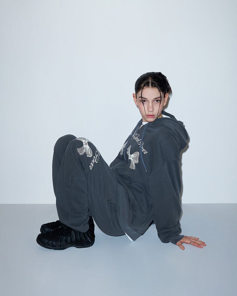 RIBBON WIDE PIGMENT PANTS-CHARCOAL