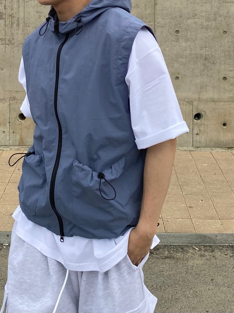 Nylon Pocket Hooded Vest 3C
