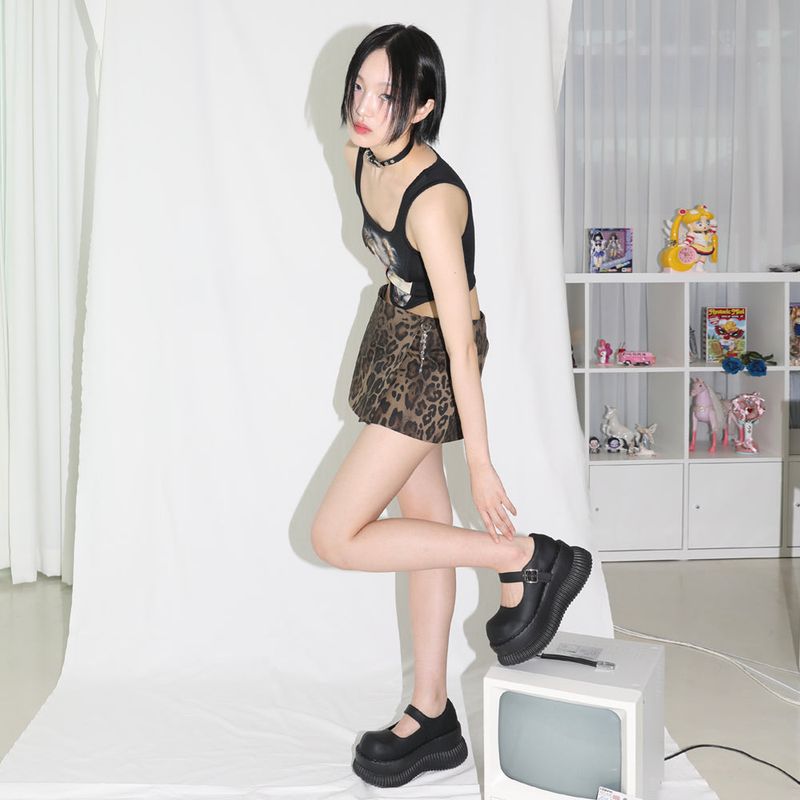 Leopard Skirt with Shorts - BROWN