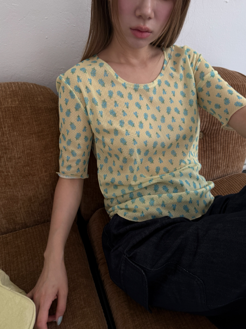 another language（アナザーランゲージ）の「フラワー メッシュTシャツ（トップス）」