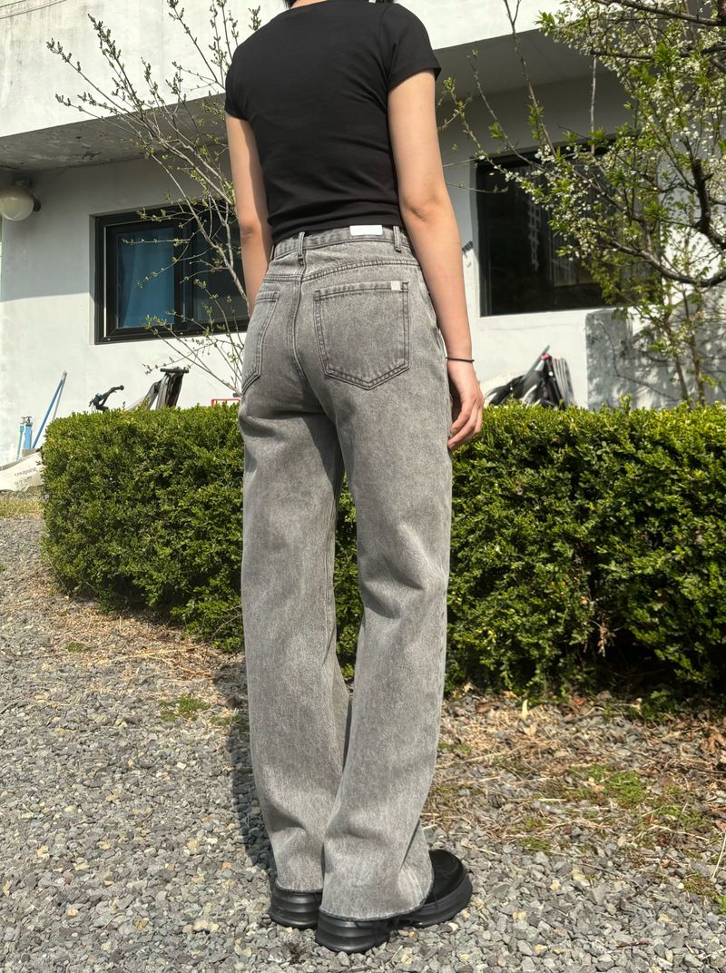 GRAY SEMI WIDE DENIM PANTS code 18113