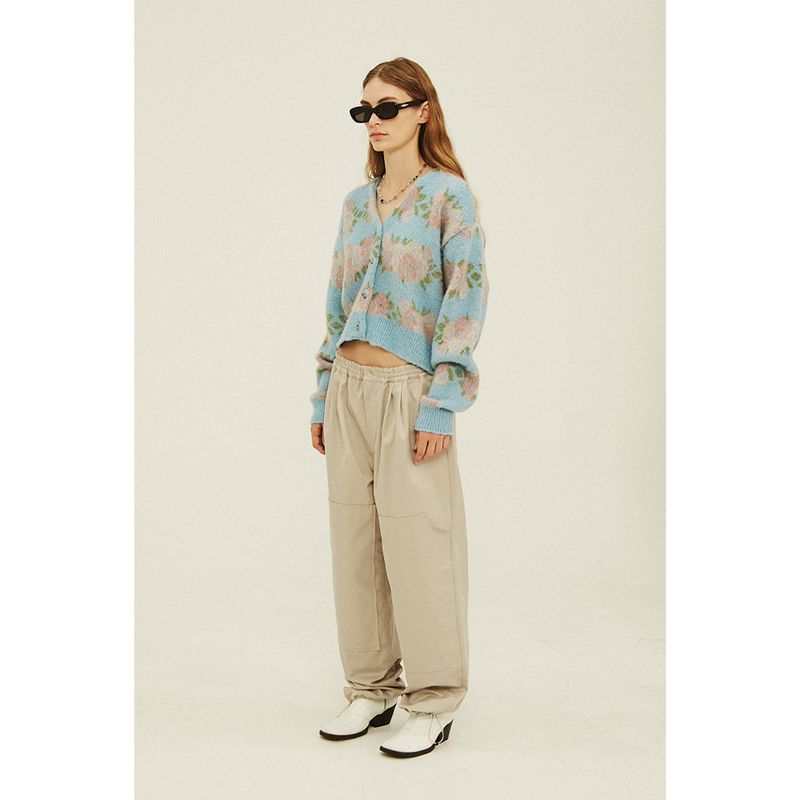 Flower Pattern Crop Cardigan_Ash Blue