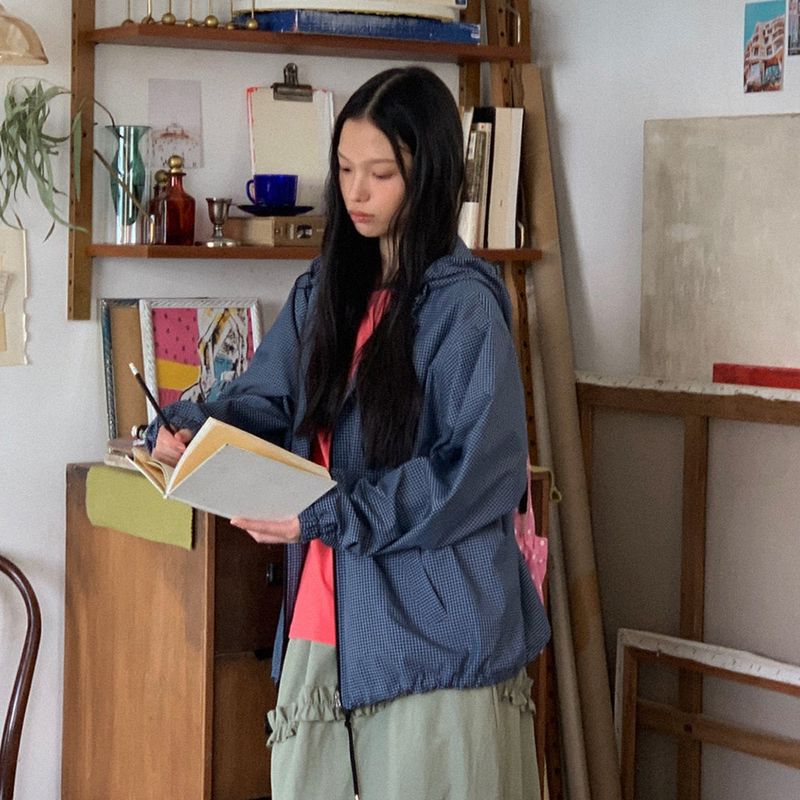 KOOKEESEE（クキシ）の「Check Hoodie WindBreaker (blue)（Jackets/Outerwear）」