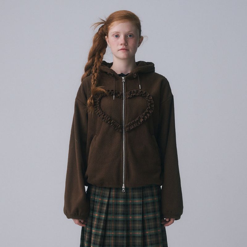 FRILL HEART HOODIE, BROWN