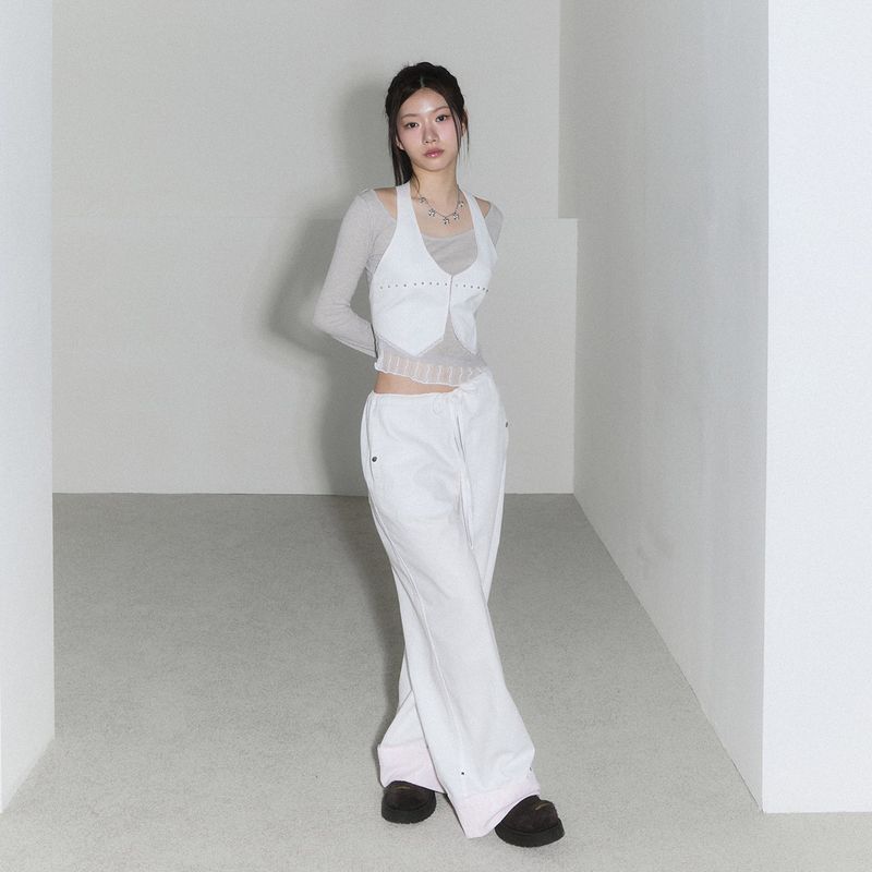 CHERRYQUIRI（チェリーキュリー）の「lace layered roll up denim - white（Pants）」