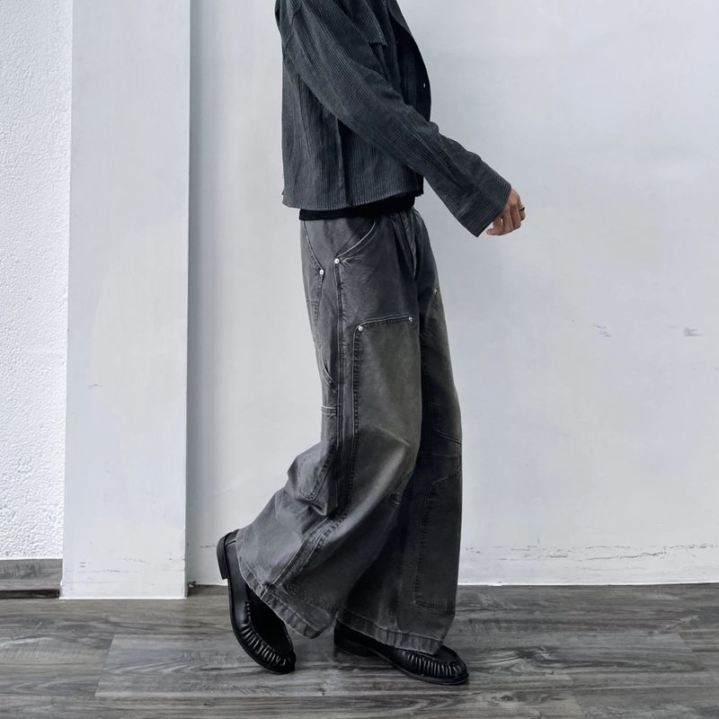 Curved Double-Knee Washed Trousers