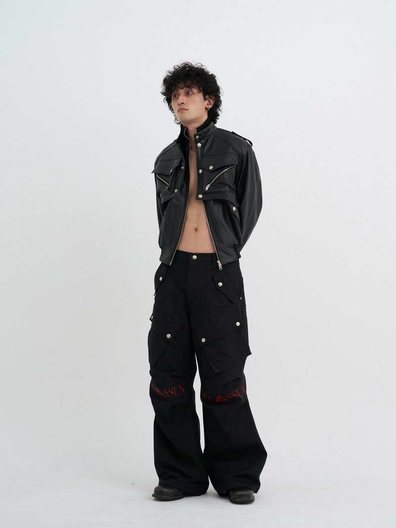 Ghost In The Shell Logo Denim Cargo Pants (Black)