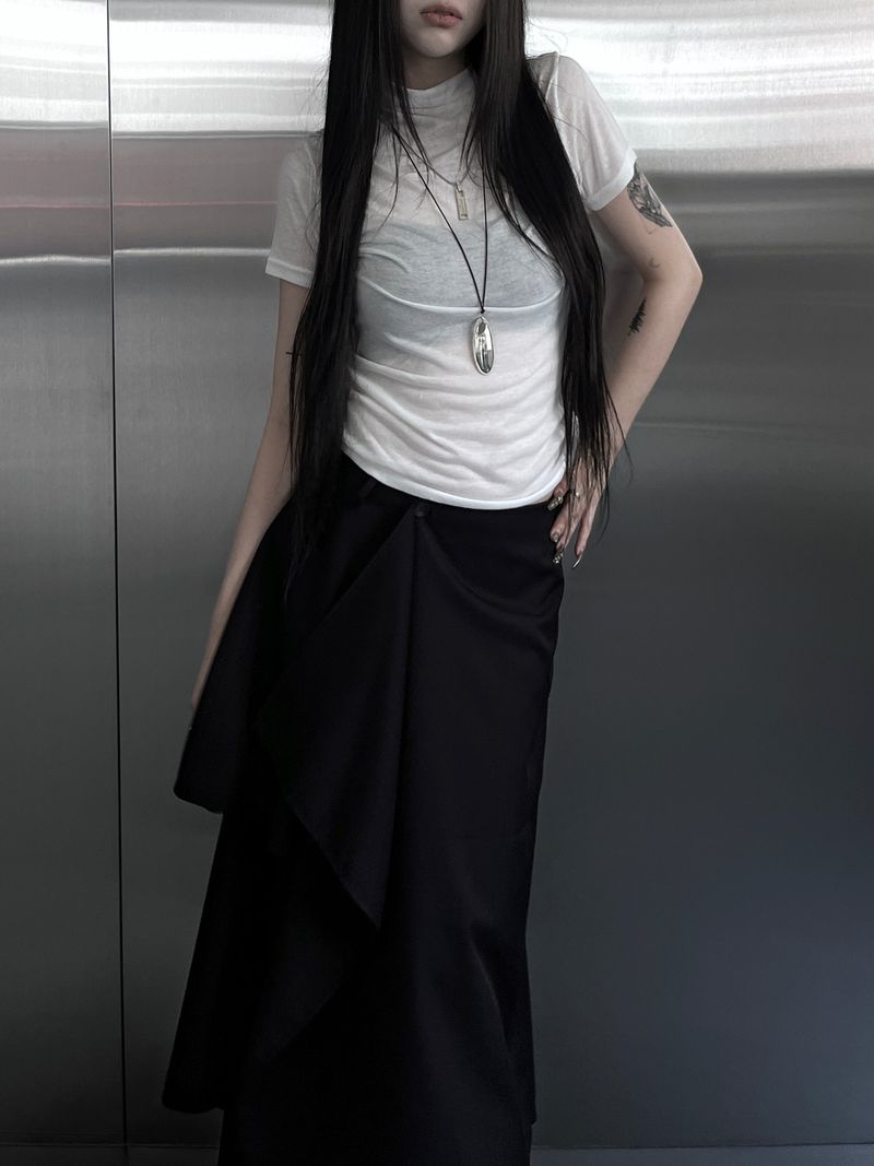 mock neck shirring short sleeve (3color)