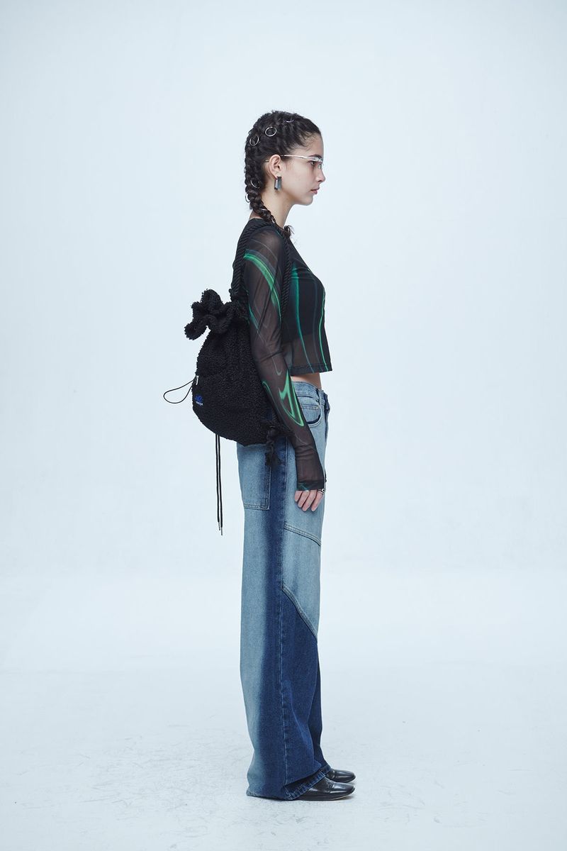 Hyper Brush Washing Wide Denim Pants Blue