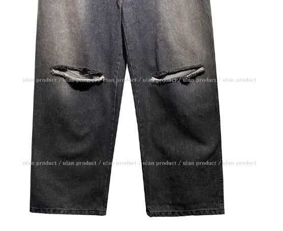 cross damage banding denim pants