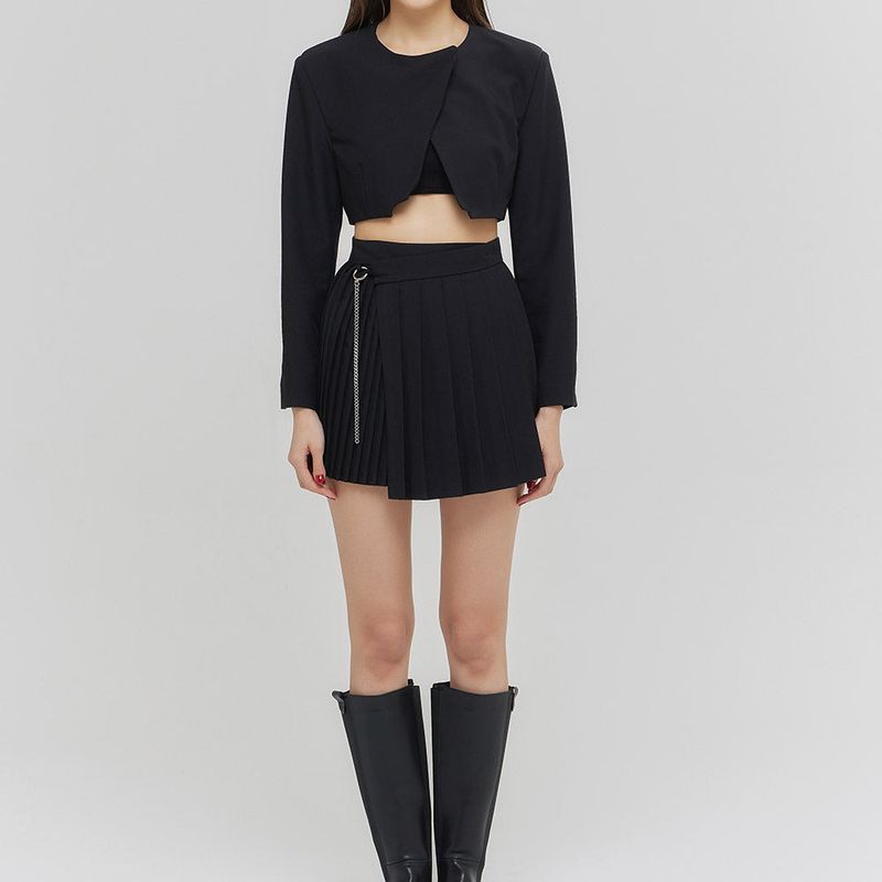 CHAIN PLEATS LAP SKIRT BLACK