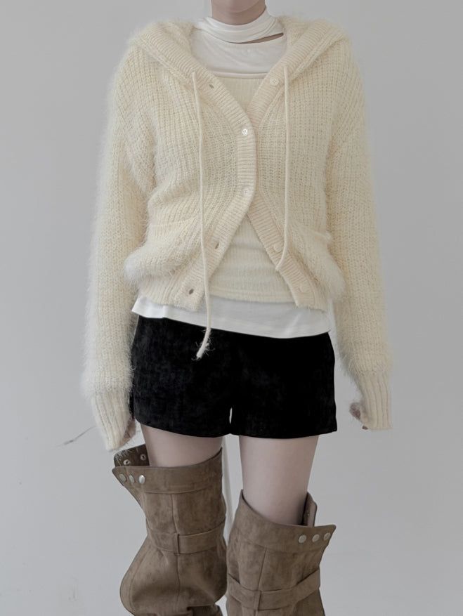 Baron Knit Button Fur Hooded Cardigan
