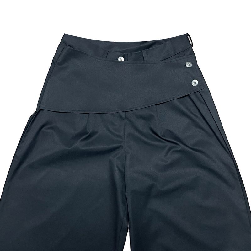 Close Pintuck Wrap Two Button High Waist Long Wide Pants