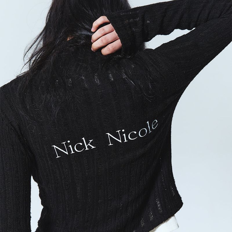 NICOLE DAMAGE KNIT ZIP UP_BLACK