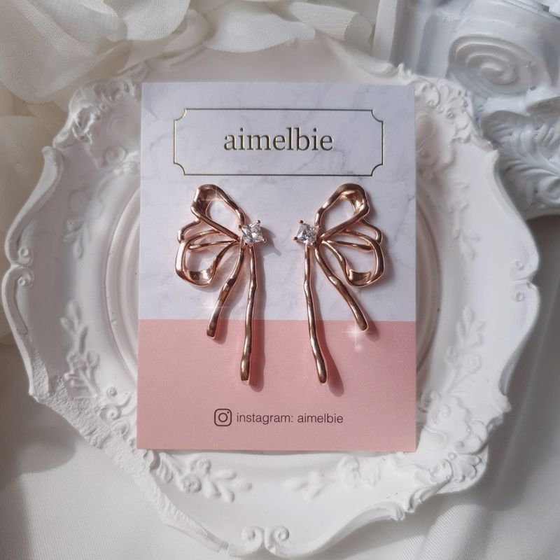 メタリックリキッドリボンピアス - Rosegold Color