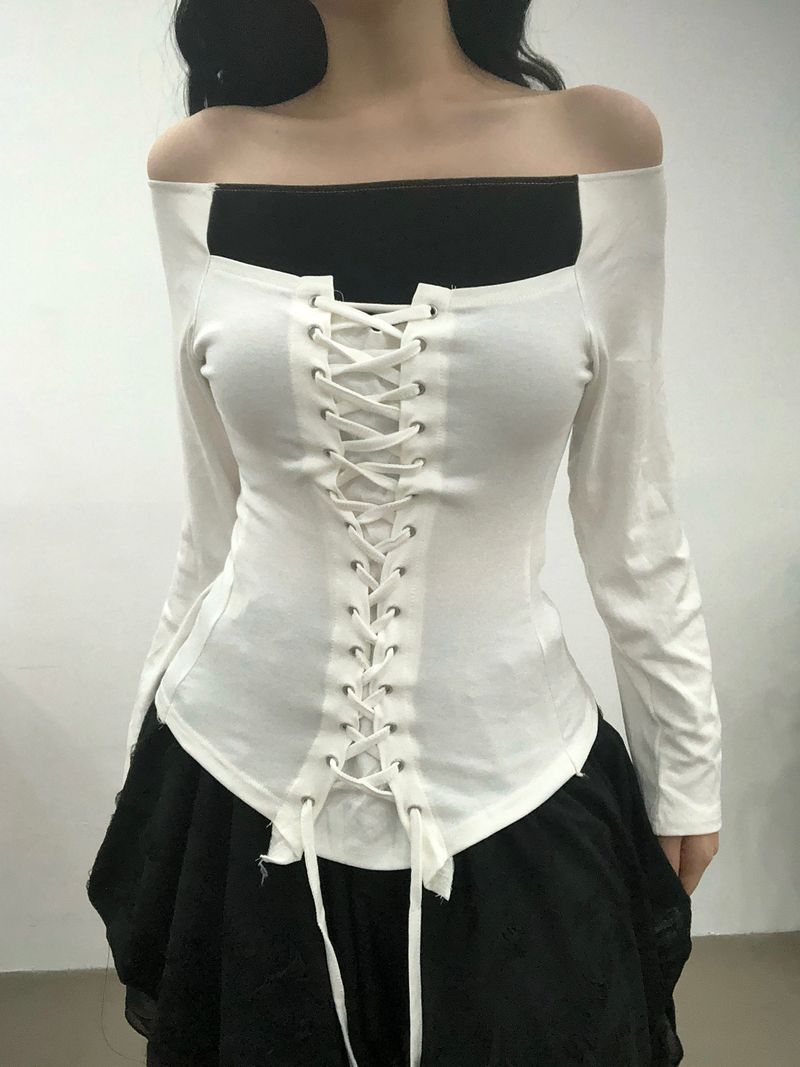 Ribbon Corset Off-shoulder T
