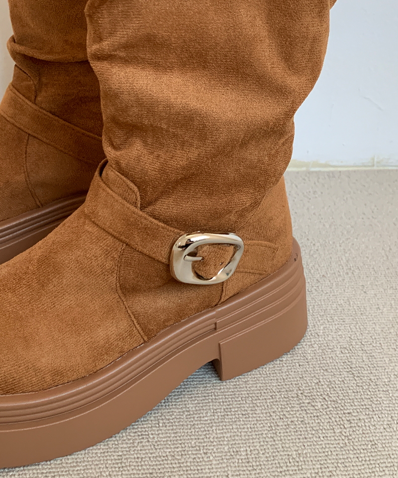 line suede buckle slouch long bootS