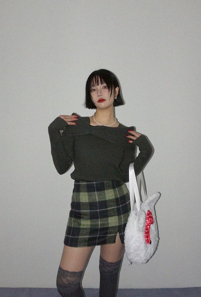 MATCHA CHECK MINI SKIRT