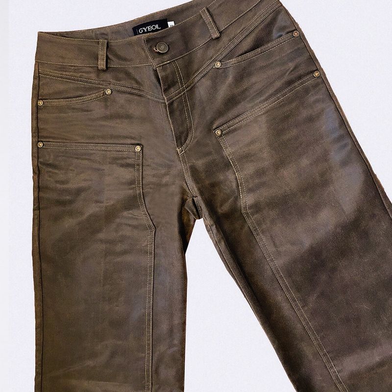 Eco Leather Semi-boots cut pants [brown]