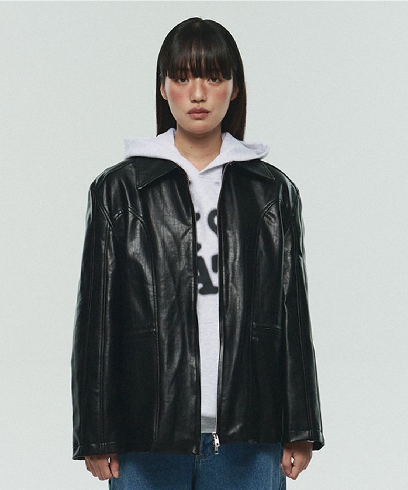 CAT LOGO VEGAN LEATHER JACKET