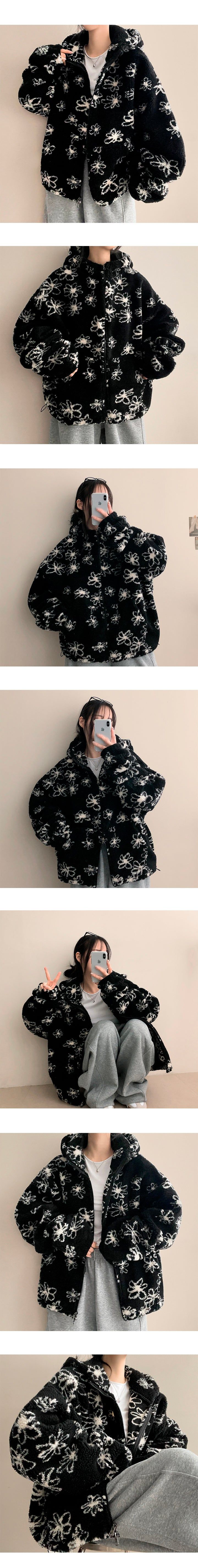 Flower Oversized Dumble Hood Zip-Up Jumper