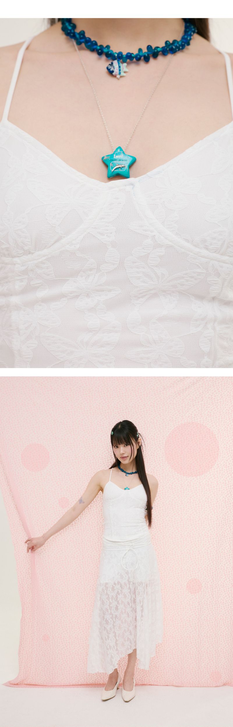 lace long skirt white butterfly