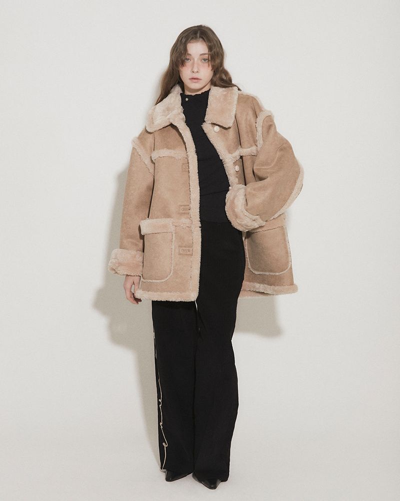 REVERSIBLE FAUX SUEDE SHEARLING COAT