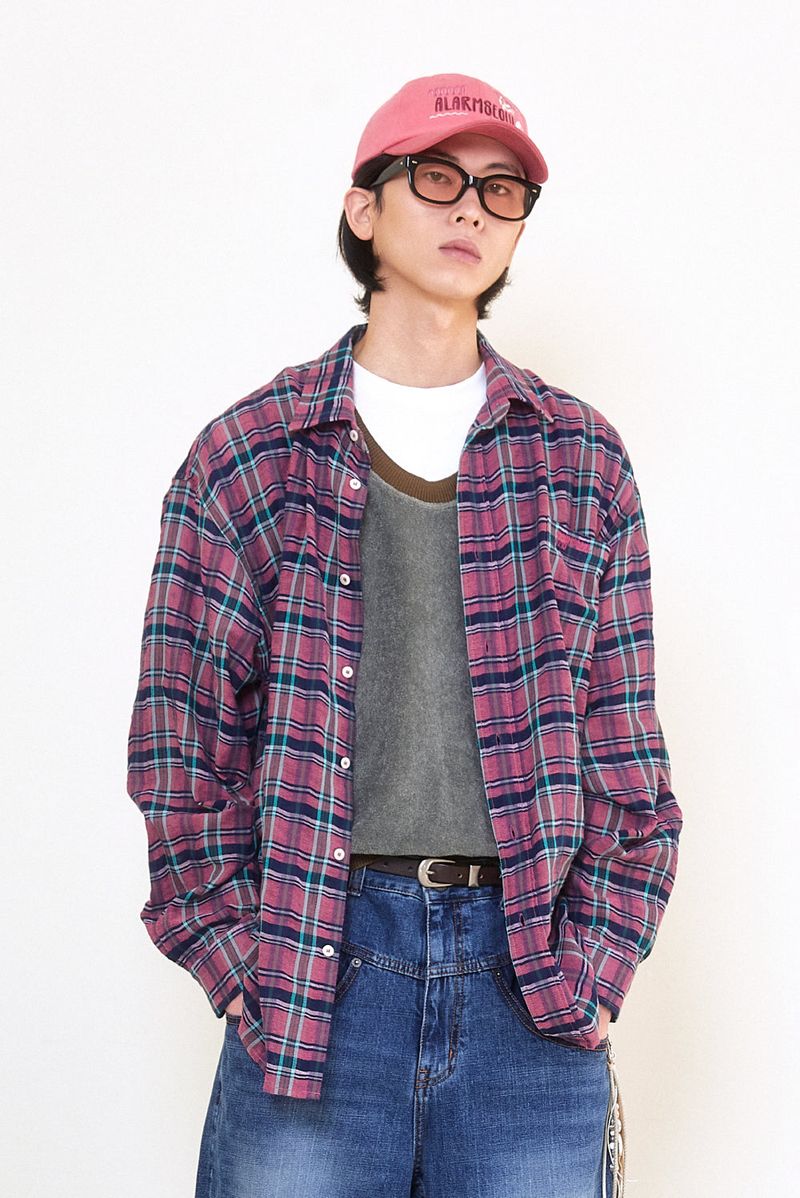 ALARMSEOUL（アラームソウル）の「ALARM ONE POCKET CHECK SHIRT_PINK（Tops）」