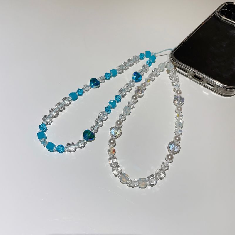 Clear White Heart Me Crystal Phone Strap