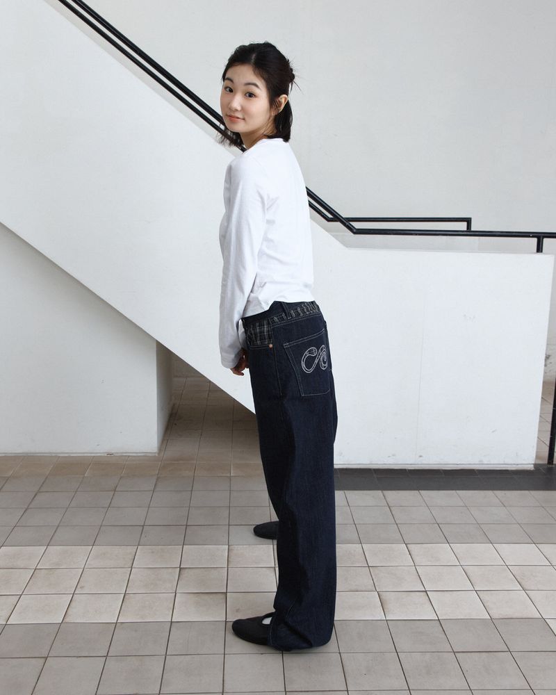 Plaid Combi Logo Denim