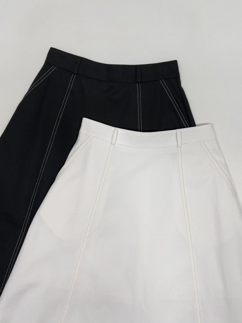 Stitched Cotton Flare Long Skirt