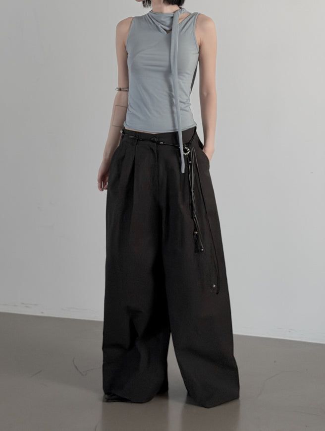 Teve Pintuck Wide Cotton Pants