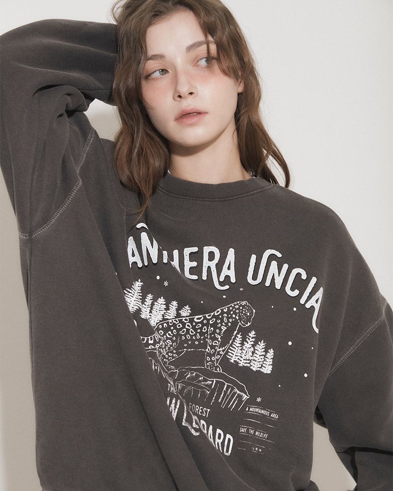SNOW LEOPARD PRINT SWEATSHIRT [brushed] [BLACK]