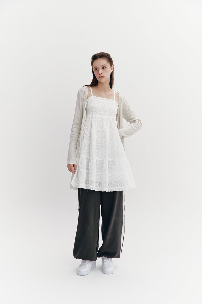 Ribbon Punching Cardigan Oatmeal