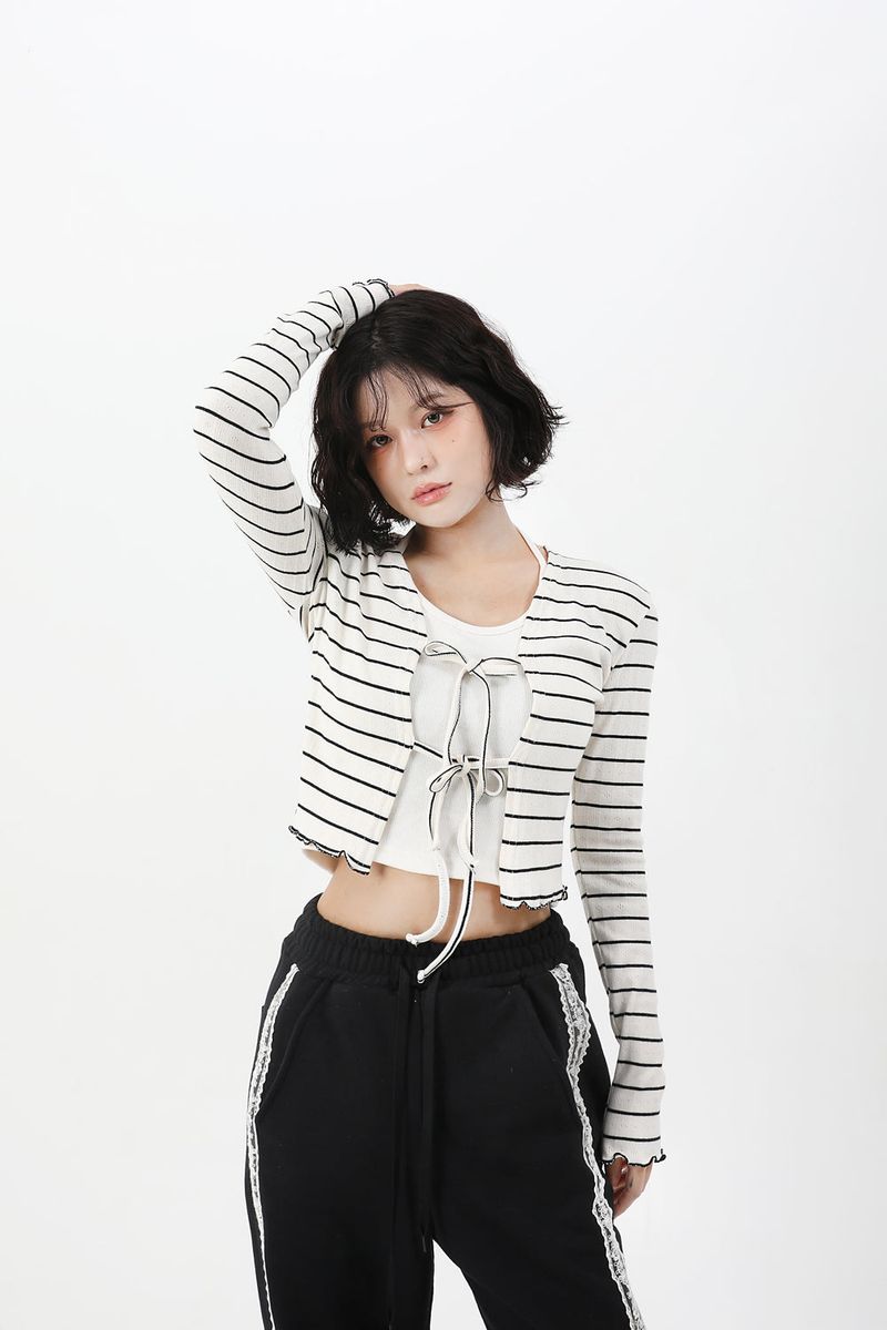 Stripe Ribbon Knit Cardigan