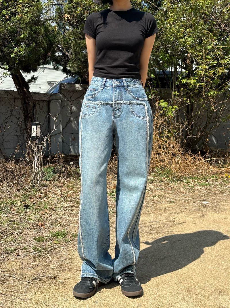 FRONT SIDE PATCHWORK DENIM PANTS code 18106