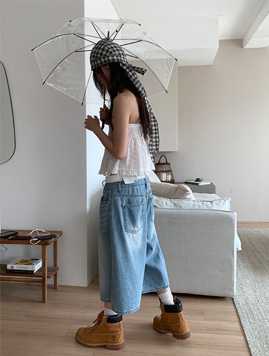 LAYERED BAND BERMUDA JEANS