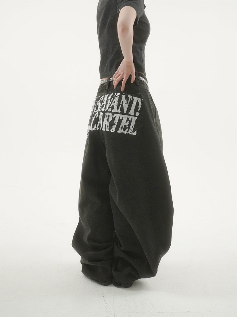Cattle painting denim pants -2C